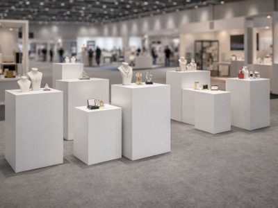 Display plinths at a UK exhibition event